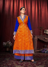 Orange Art Silk Kurti With Pant